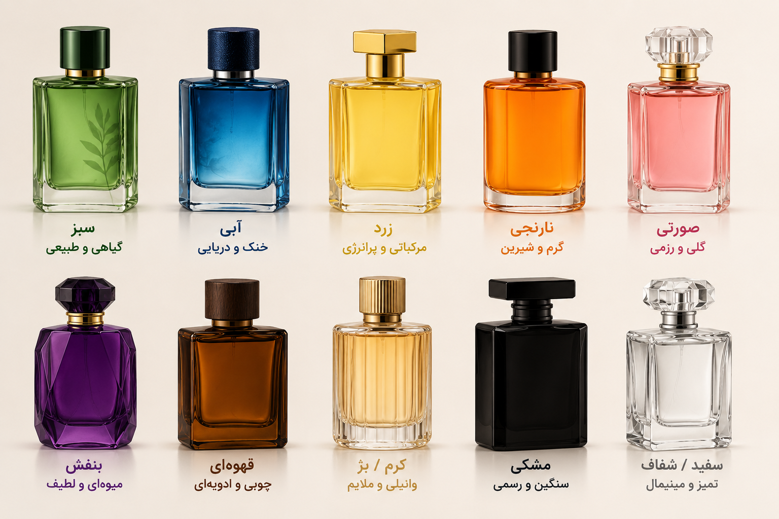 آموزش شناخت رایحه عطر از  رنگ شیشه